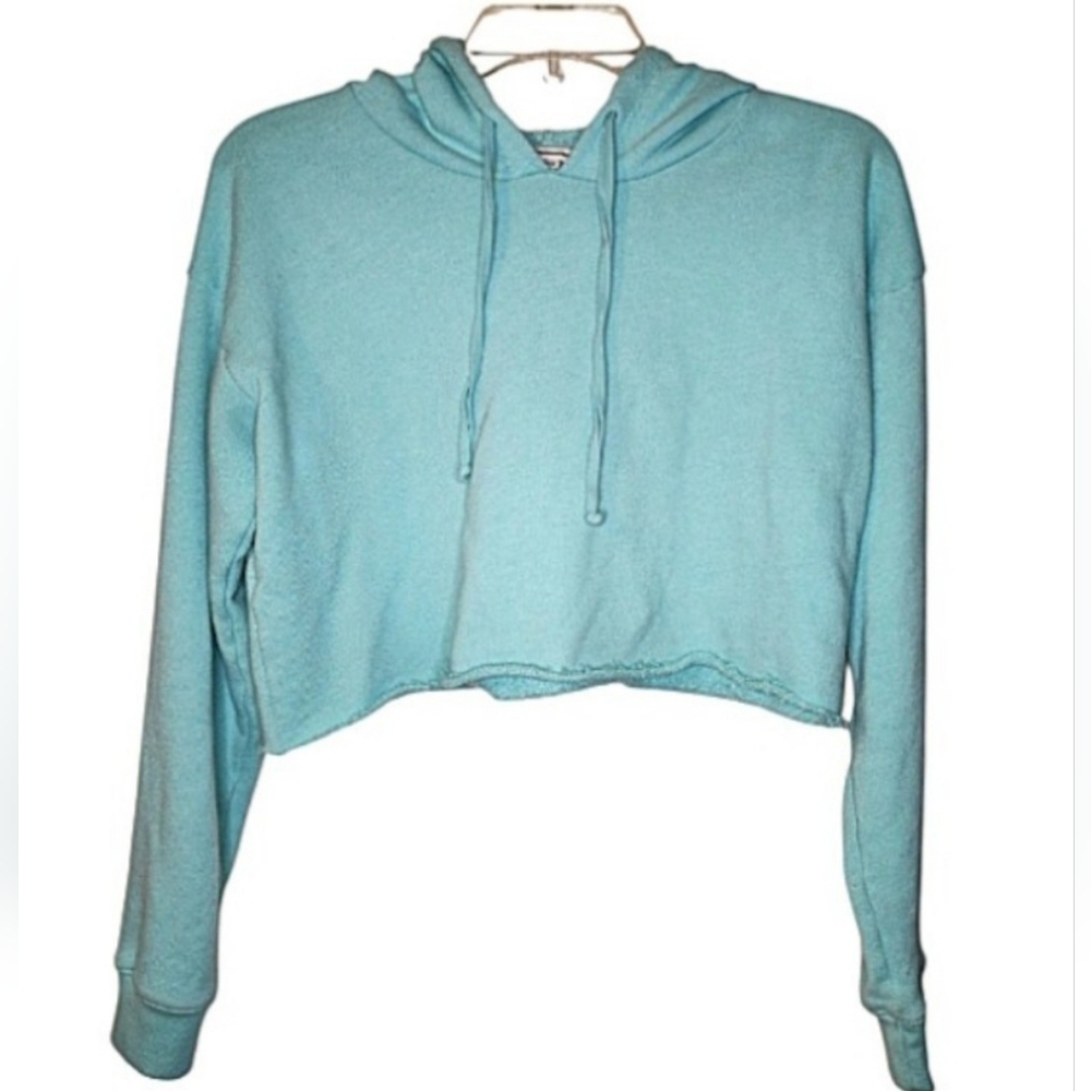 Women's American Eagle Outfitters Teal Cropped Pullover Hoodie Size S